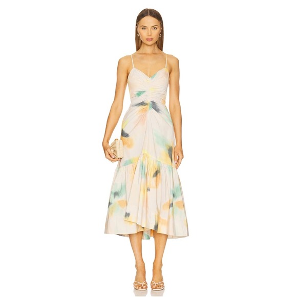 A.L.C. Dresses & Skirts - A.L.C. Lindsey Midi Dress Cream Watercolor Tie Dye Sleeveless Pockets Sz 0